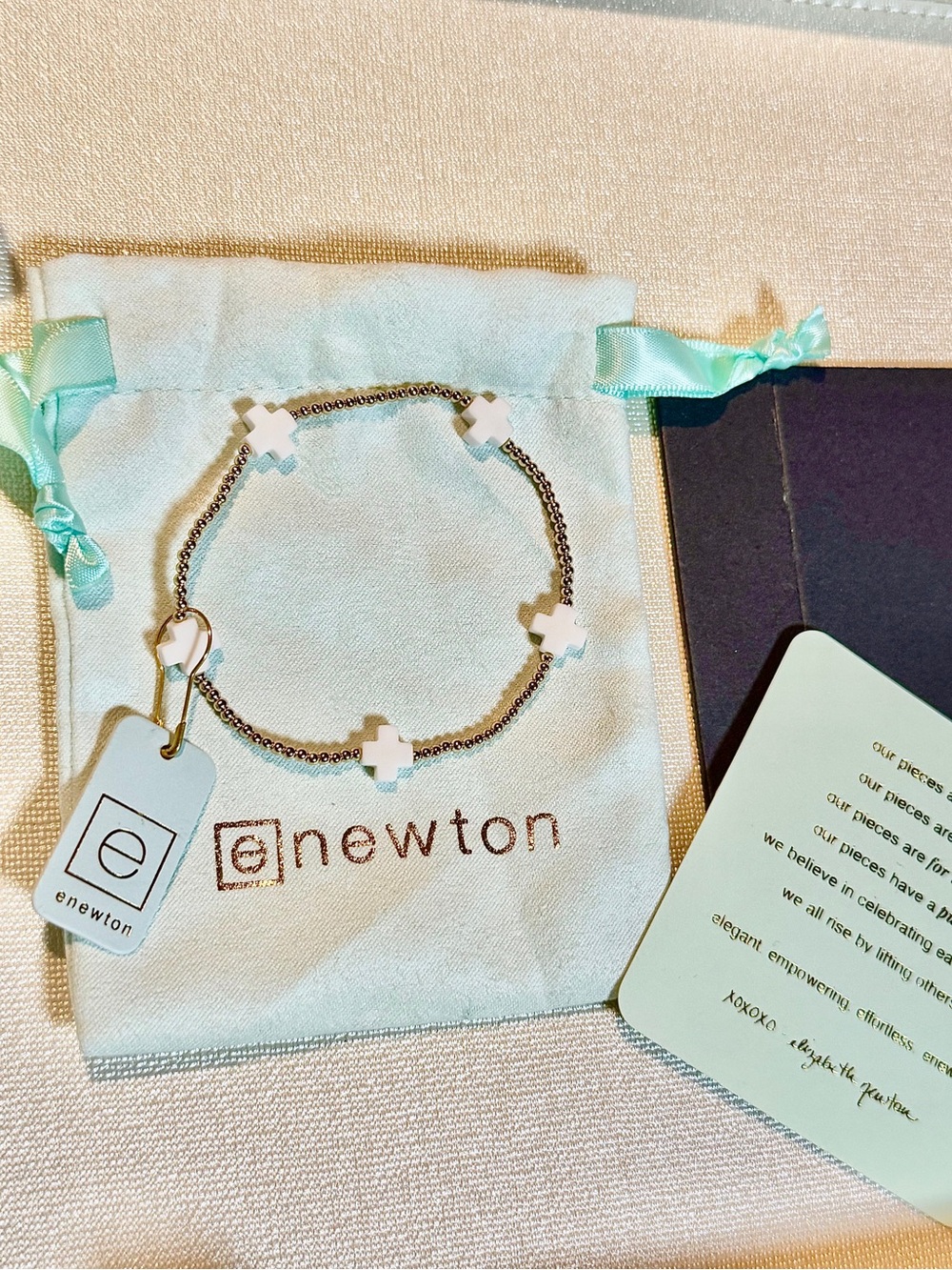enewton Signature Cross Bracelet White Crosses Gold Beaded New